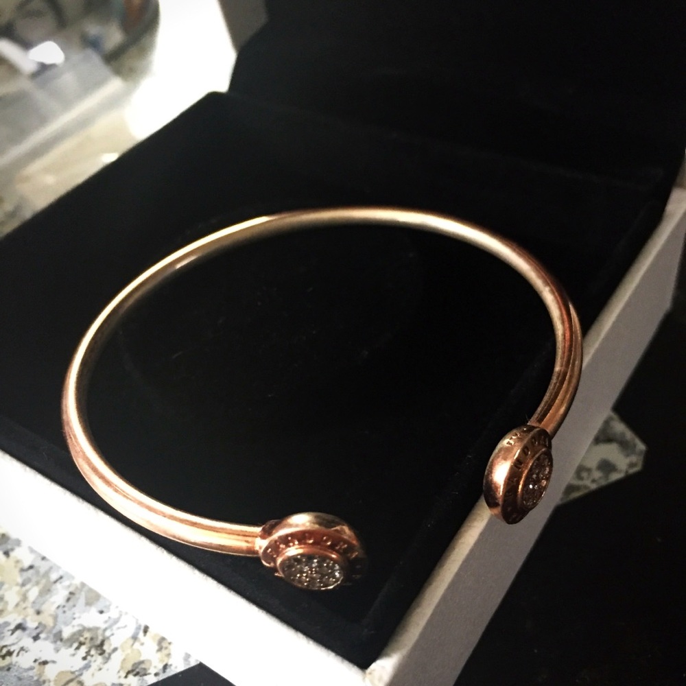 EUC PANDORA ROSE GOLD CUFF WITH DIAMOND ACCENTS - Picture 3 of 8